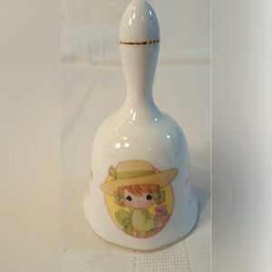 Enesco Porcelain Bell with Green Hearts and Gold Trim Precious Moments